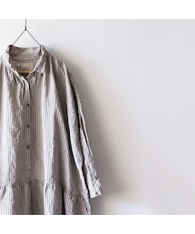 ichi | Antiquités linen stripe gather shirts one piece(シャツワンピース)