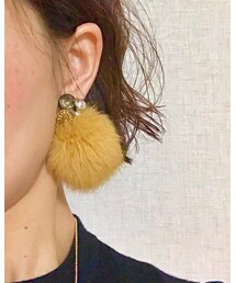 くーらちゃん💕のハンドメイドピアス | 黄色いフワフワに一目惚れ🔴(ピアス(両耳用))