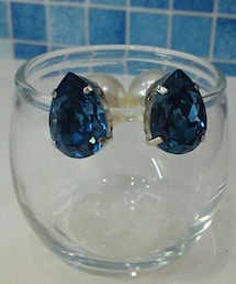 Handmade | 自作ピアス☆デニムブルー色スワロフスキー(ピアス(両耳用))
