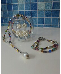 Handmade | カラフルネックレス＆ブレスレットとピアス☆自作(ネックレス)