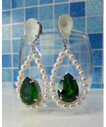 Handmade | グリーンスワロフスキーのピアス☆自作(ピアス（両耳用）)
