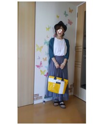 通勤ver. | グリーンのカーデも少し透け素材❤グレー合わせイケるカモ🎵(その他)