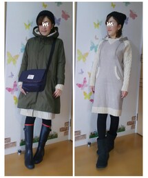 リアル通勤ver. | 左:アウターあり 右:ワンピだけだとこんな感じ🎵袖のニットが好き(その他)