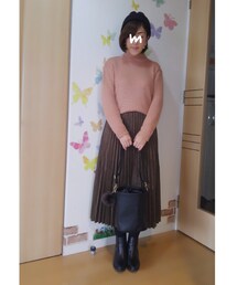 アウターなしver. | ピンク×茶の甘々ガーリーな配色😆黒で引き締めて⤴(その他)
