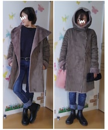 リアルコーデver. | ムートンコートを着てフードまで被って😅(その他)