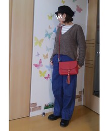 アウターなしver. | インナーにはグレーのボーダーを着て赤バッグで差し色に😆(その他)