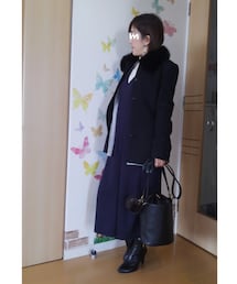 リアルアウターver. | アウターには黒のファー付きウールコートで🎵やっぱり小物は黒(その他)