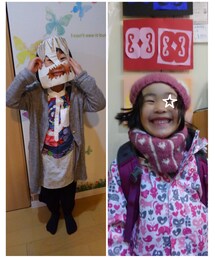 切り絵☆娘作 | 左:お面(立体前髪付き)　右:切り絵☆保育園で製作(ポスター/アート)