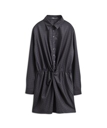 QUEEN SHOP | 中性雅品不規則扭轉設計格紋洋裝(シャツワンピース)