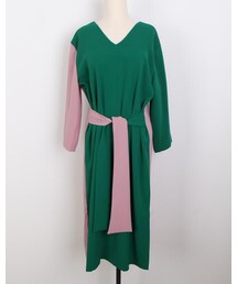 holicholic | バイカラーウエストストラップVネックワンピース(ワンピース)