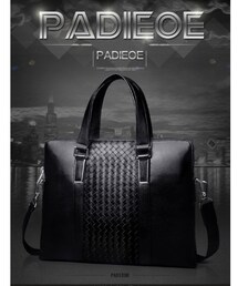 Padieoe |    PADIEOEメンズ編込み型押しビジネスバッグ　本革　黒(ビジネスバッグ)
