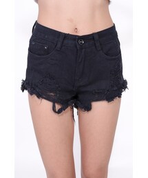 BKRM WHITE LABEL - DISTRESSED CUTOFF SHORTS - BLACK(デニムパンツ)