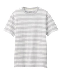 無印良品 | 男有機棉節紗天竺橫紋短袖圓領T恤/柔白紋樣(Tシャツ/カットソー)