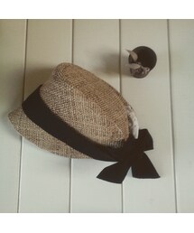 kubomi 飾りリボンの麦わら帽子(ハット)