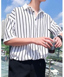 SOBER | Stripe Button Half Shirt【SB00173】  ¥ 3,240 (10%OFF)(シャツ/ブラウス)