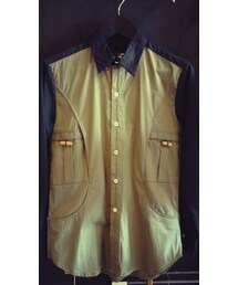 Semi-circle pockets contrast shirt(シャツ/ブラウス)
