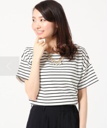 mikoa | ポンチボーダーバックZIPプルオーバーショートスリーブ(Tシャツ/カットソー)