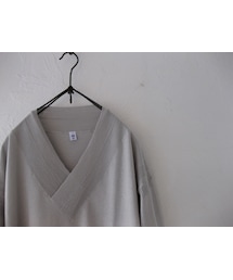 Cleaveland | cleaveland Ramie × Cotton Half-sleeved V-knit Ice　gray　(ニット/セーター)