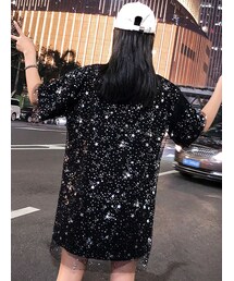 ゆったりしている中に長い款の百合ins網の紗は上着(Tシャツ/カットソー)