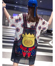 パーソナリティメッシュ速乾性のTシャツの女性の半袖シャツ2019年夏の新しい波緩い長袖のスカートの韓国語バージョン(ワンピース)