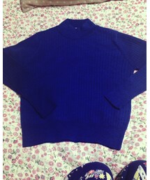 CHILD WOMAN | 写真よりも深めの青色です（＾_＾）ハイネックセーターになってます★あたしは胸がないので首回りが詰まってると安心します笑  丈が短いのでチビのあたしでもバランスがよく着れます🎶(ニット/セーター)