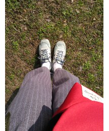 灰色竖条纹阔腿裤(その他パンツ)