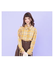 earth music&ecology | earth music&ecology 黄格子衬衫(Tシャツ/カットソー)