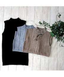 モックネック　ニットノースリーブトップス(タンクトップ)