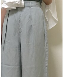 GU | リネンブレンドワイドパンツ : グリーン(パンツ)