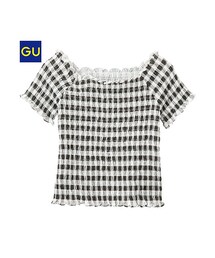 GU | ギンガムチェックのシャーリングカットソー(Tシャツ/カットソー)