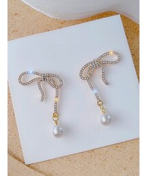 HEYD | #リボン #パール #ロングドロップ #ピアス #RIBBON #PEARL #LONG DROP #PIERCING(ピアス（両耳用）)