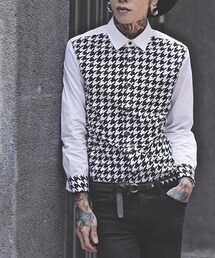 tatsemaker | 黑白千鳥格襯衫(シャツ/ブラウス)
