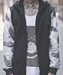 wrongpeople | 數位印花拼接連帽外套(モッズコート)