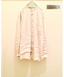 90's | USED / 綿麻バンドカラーストライプシャツ(シャツ/ブラウス)