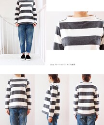 nisica | ガンジーネックボーダーシャツ(Tシャツ/カットソー)