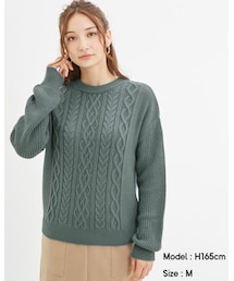GU | GU新作 ケーブルクルーネックセーター(長袖) ブルー 990円+税(ニット/セーター)