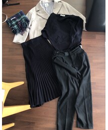 nano・universe 2020福袋　中身 | nano・universe福袋　パターン2   15000円　　チェスターコート(グレー)、ニットセットアップ(ネイビー)、テーパードパンツ(ブラック)、チェックストール(グリーン)(福袋/福箱)