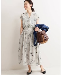 IENA | IENA/サイズ36/ナチュラル/ストライプフラワースキッパーのワンピース(ワンピース/ドレス)