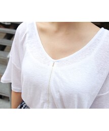 BAGAZIMURI | パンチングライン前後ＶネックルーズリネンＴシャツ(Tシャツ/カットソー)