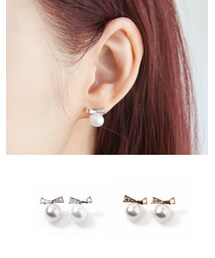 リボンキュービックパールピアス(ピアス（両耳用）)