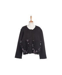フリンジディテールニットジャケット(ノーカラージャケット)