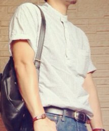 GAP | ノーカラーシャツ ストライプ(シャツ/ブラウス)