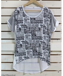 Tiffee Store | 英字プリント透けフィッシュテールトップス （販売中27.05.08現在）(Tシャツ/カットソー)