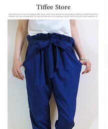 Tiffee Store | フロントリボン ウエストゴムテーパードパンツ紺(その他パンツ)