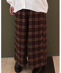 earth music&ecology | リボンベルト付きチェックワイドパンツ ¥4,990+税(その他パンツ)