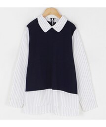 シャツレイヤード風切替トップス(Tシャツ/カットソー)