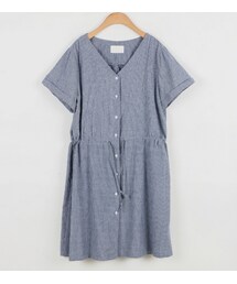 コットンVネックストライプワンピース(ワンピース)