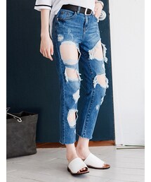 ハードクラッシュクロップドデニムパンツ(デニムパンツ)