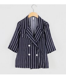 バイカラーストライプ五分袖ダブルジャケット(その他アウター)