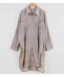 コットンチェックナチュラルロングシャツ(シャツ/ブラウス)